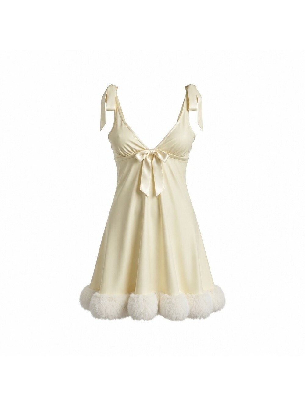 SKIMS Cloud Mini Dress Satin and Faux Fur Trimmed Costume Lingerie Sz Medium